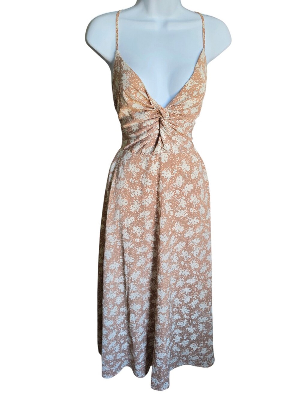 Lulus Picturesque Moments Brown Floral Print Strappy Maxi Dress Size M